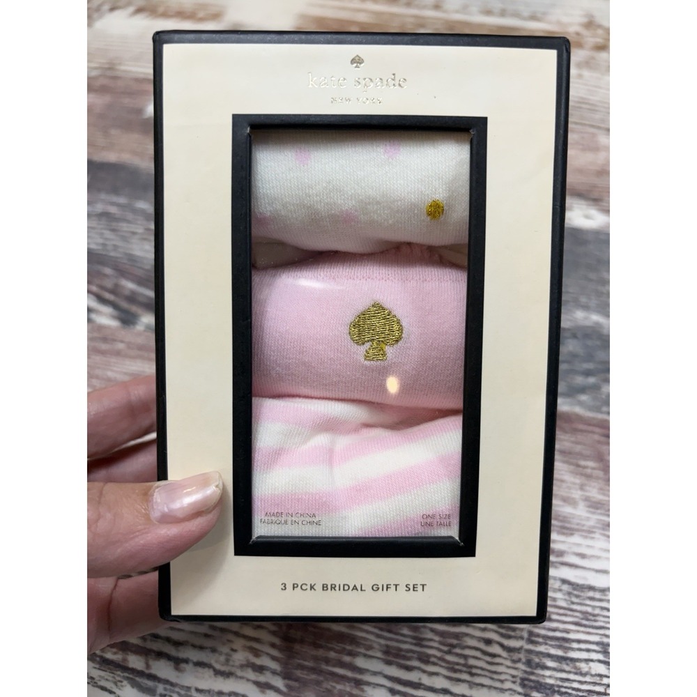 Kate Spade 3 Pk Socks Bridal Gift Set Size 9-11 Pink, Cream Striped Dots Solid
